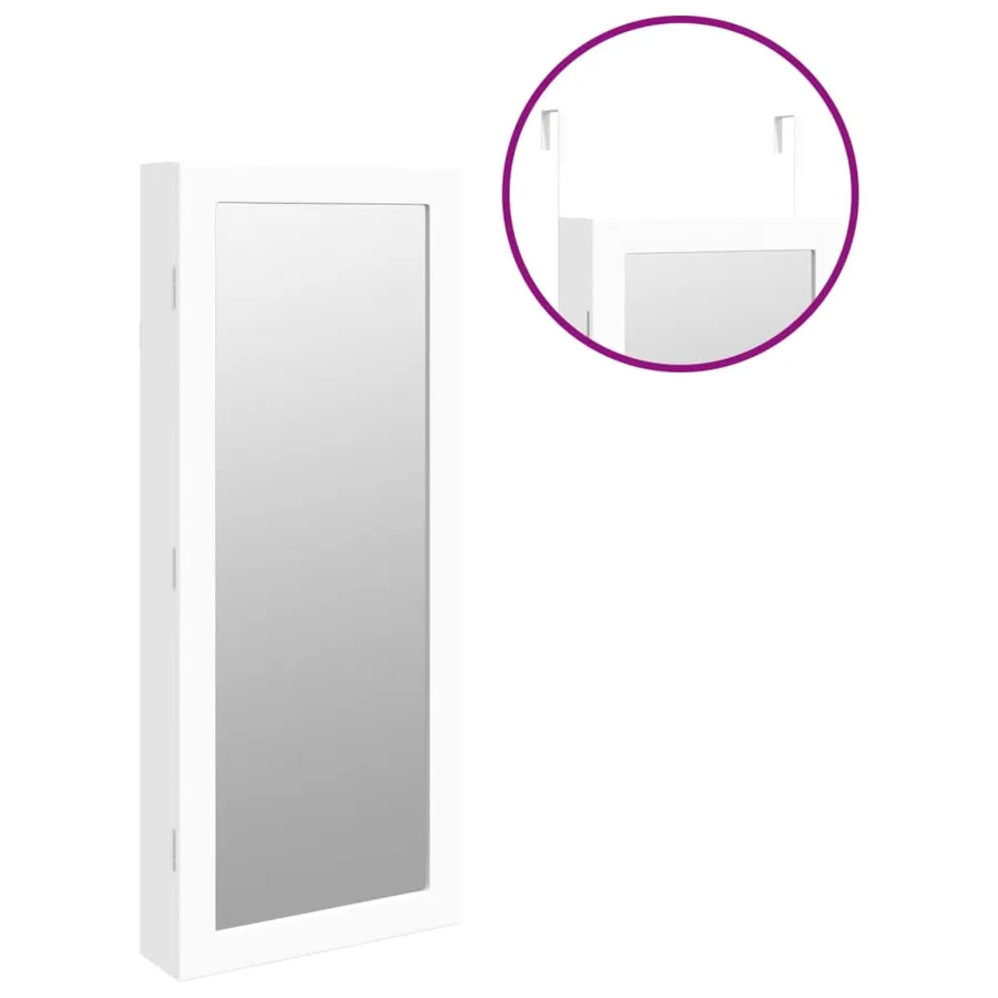 Armoire à bijoux avec miroir et éclairage LED mural blanc - 9