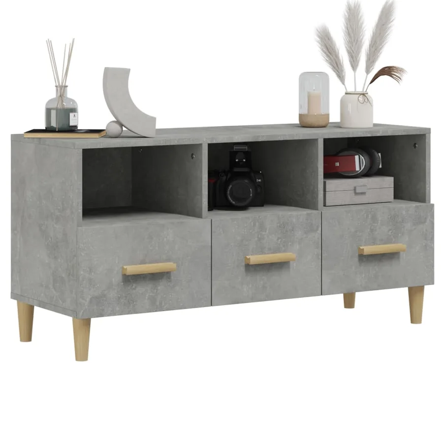 Meuble TV gris béton 102x36x50 cm bois d'ingénierie - 4