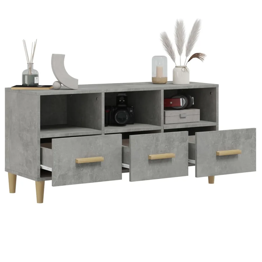 Meuble TV gris béton 102x36x50 cm bois d'ingénierie - 5