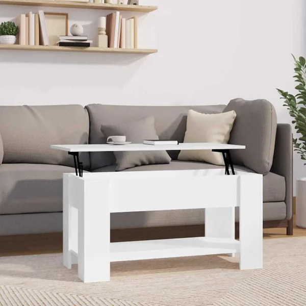 Table basse blanc brillant 101x49x52 cm bois d'ingénierie