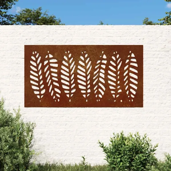 Décoration murale jardin 105x55 cm acier corten design feuille
