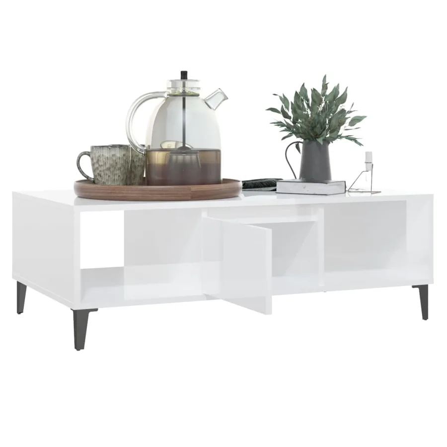 Table basse blanc brillant 103,5x60x35 cm bois d'ingénierie - 4