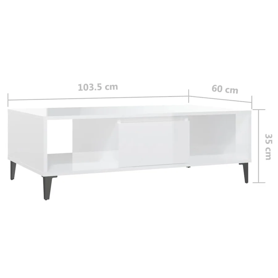 Table basse blanc brillant 103,5x60x35 cm bois d'ingénierie - 9