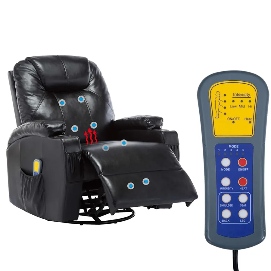 Fauteuil à bascule de massage Noir Similicuir - 12