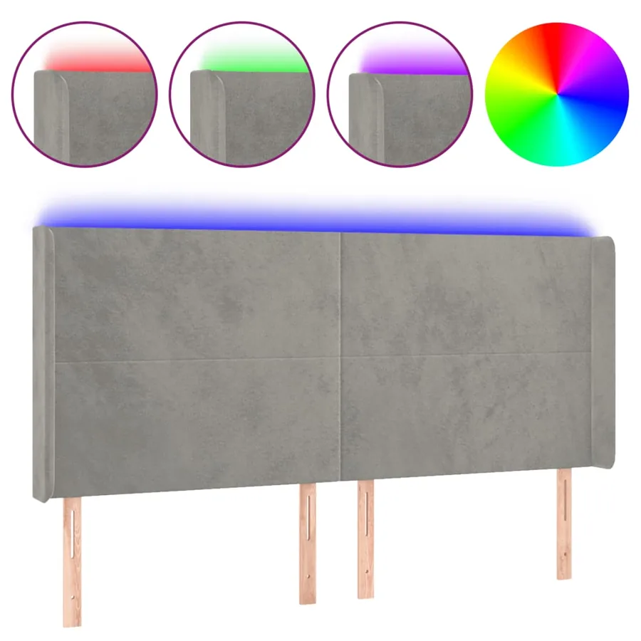 Tête de lit à LED Gris clair 163x16x118/128 cm Velours - 2