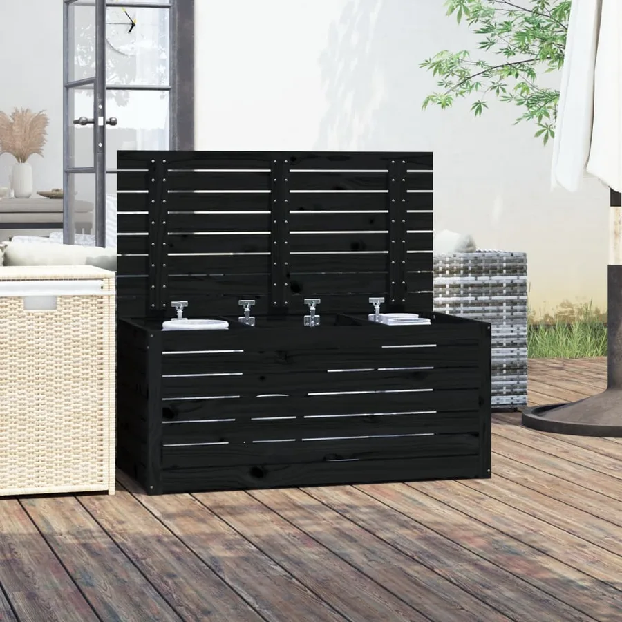 Boîte de jardin noir 101x50,5x46,5 cm bois massif de pin - 3