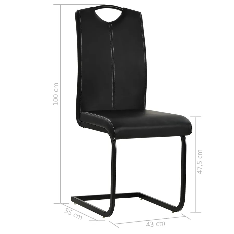 Chaises à manger cantilever lot de 6 noir similicuir - 8
