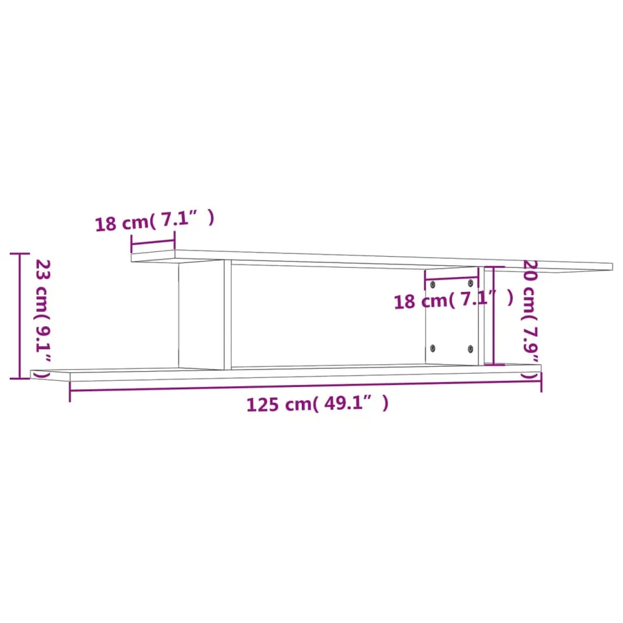Étagère TV murale Gris béton 125x18x23 cm Bois d’ingénierie - 8