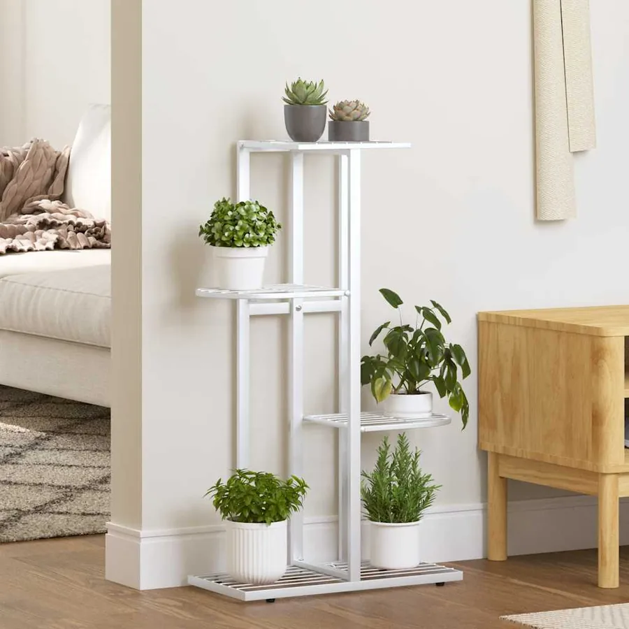 Support pour plantes 4 niveaux 43x22x76 cm Blanc Métal