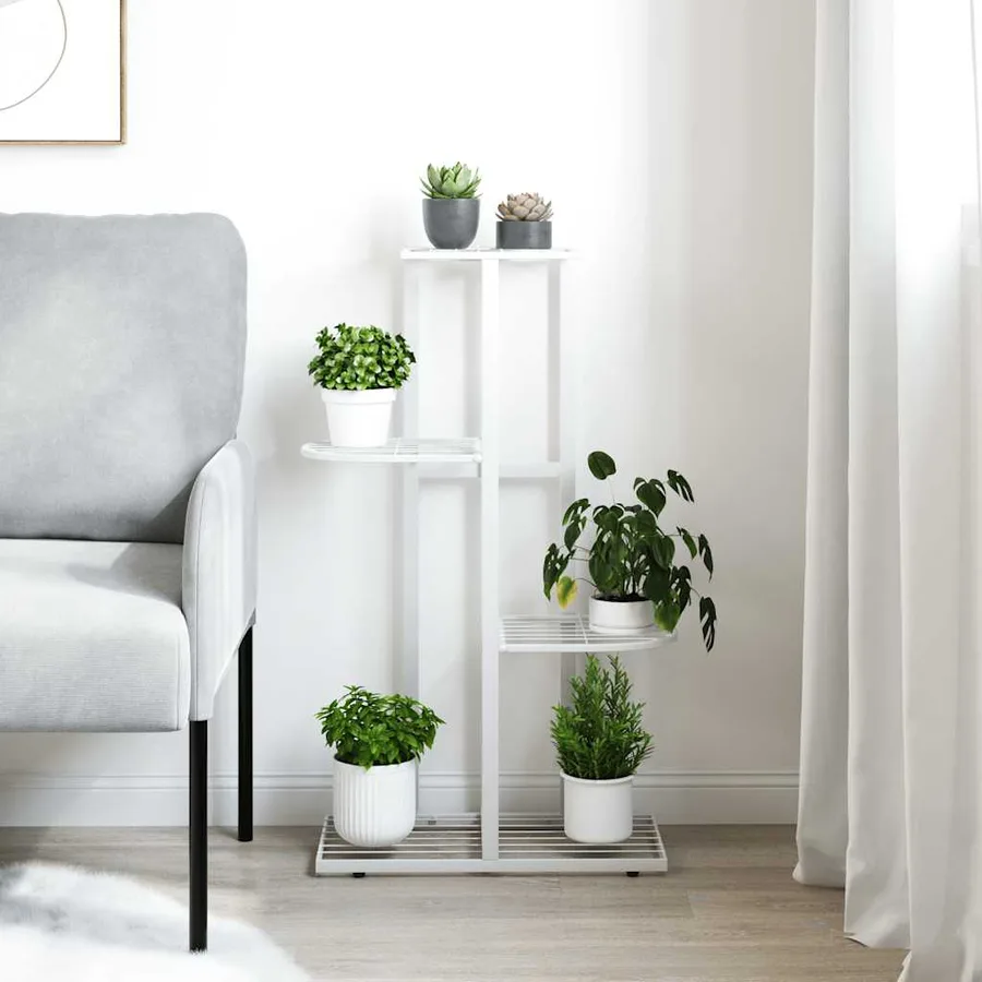 Support pour plantes 4 niveaux 43x22x76 cm Blanc Métal - 3