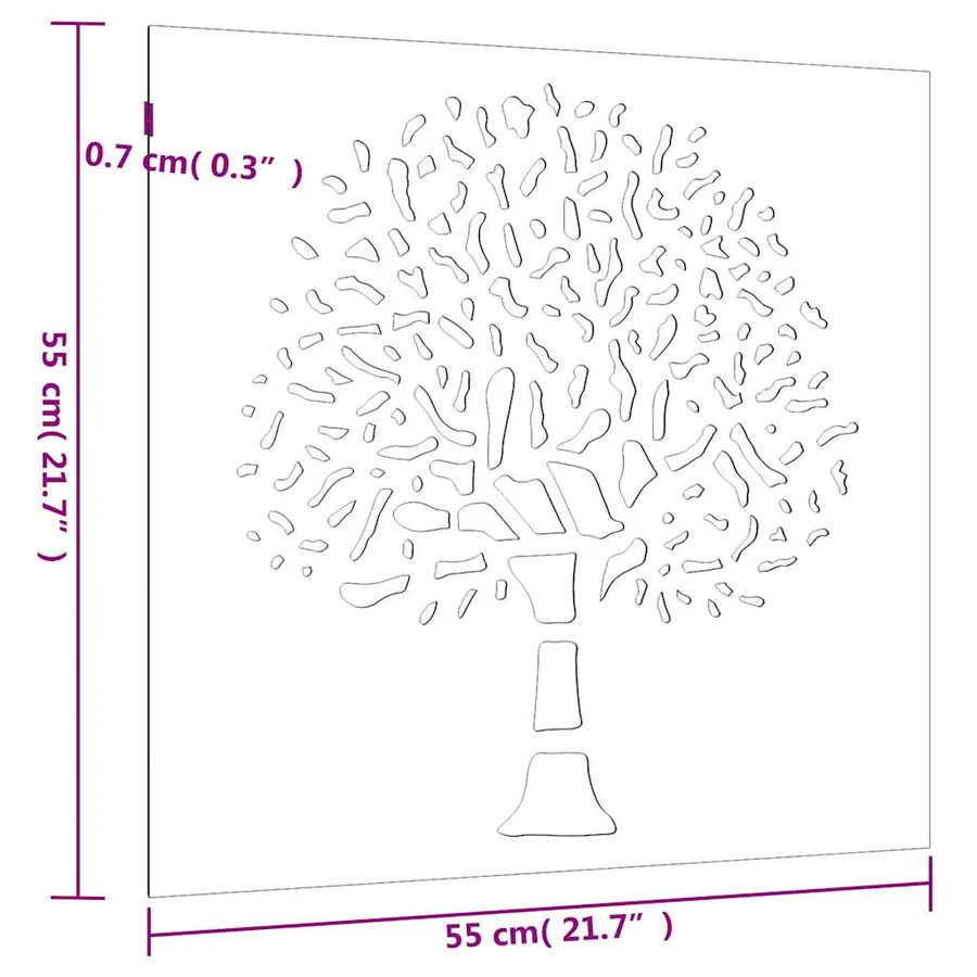 Décoration murale jardin 55x55 cm acier corten design d'arbre - 9