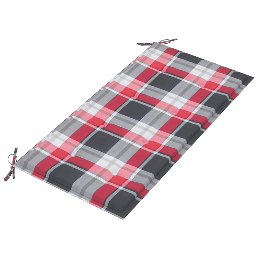 Banc de jardin avec coussin à carreaux rouge 112 cm Teck massif - 5