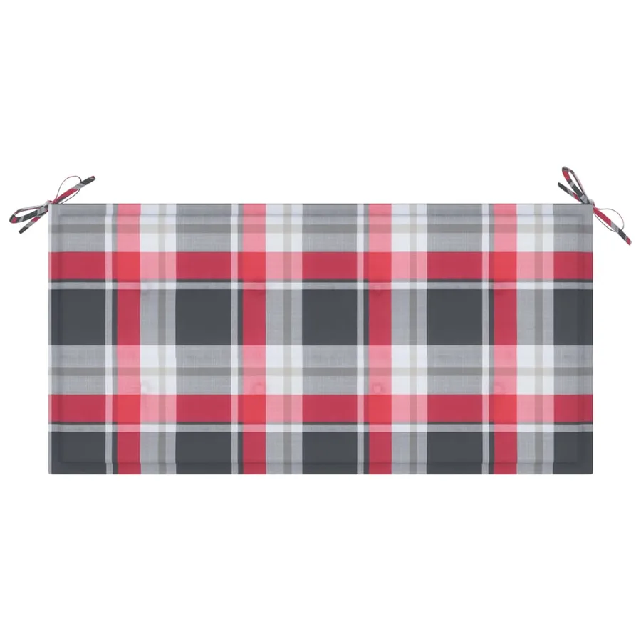 Banc de jardin avec coussin à carreaux rouge 112 cm Teck massif - 6