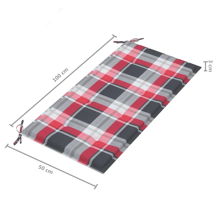 Banc de jardin avec coussin à carreaux rouge 112 cm Teck massif - 9