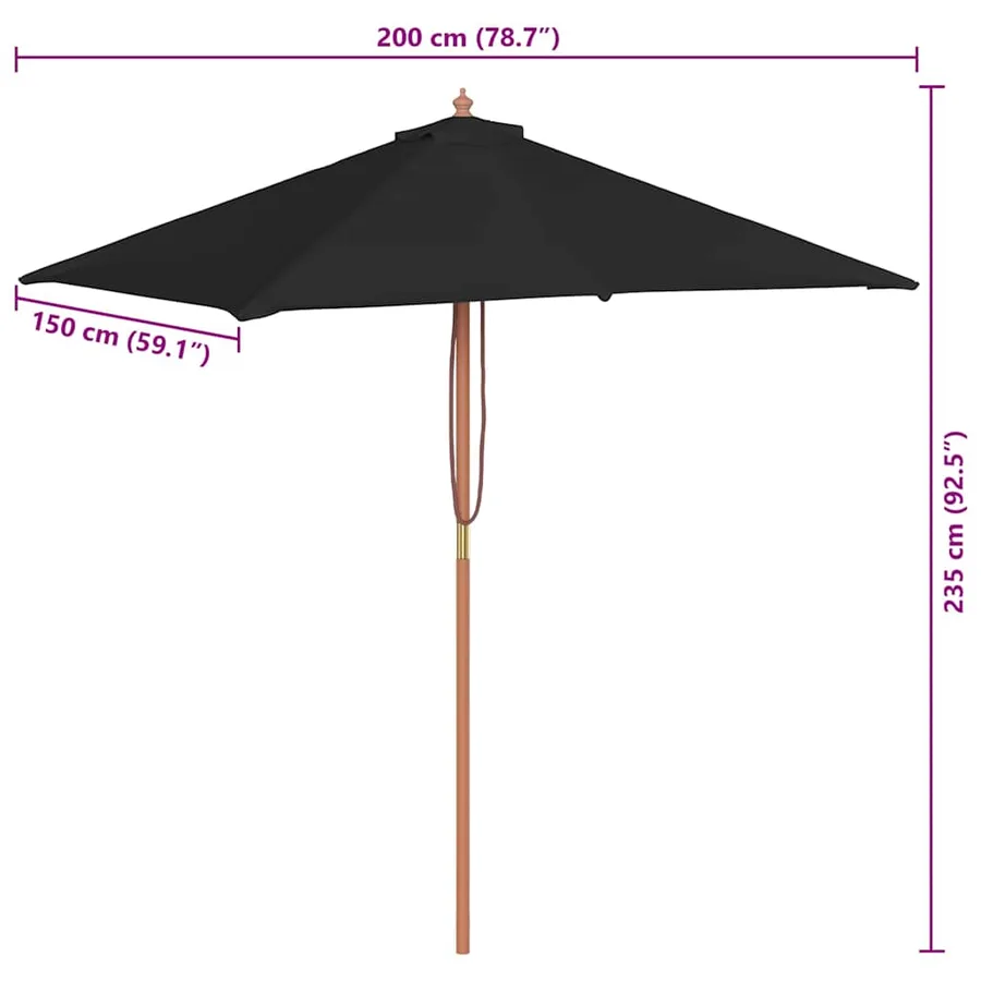 Parasol de jardin avec mât en bois noir 150x200 cm - 11