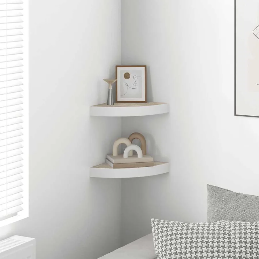 Étagères d'angle murales 2 pcs Chêne et blanc 25x25x3,8 cm MDF - 3