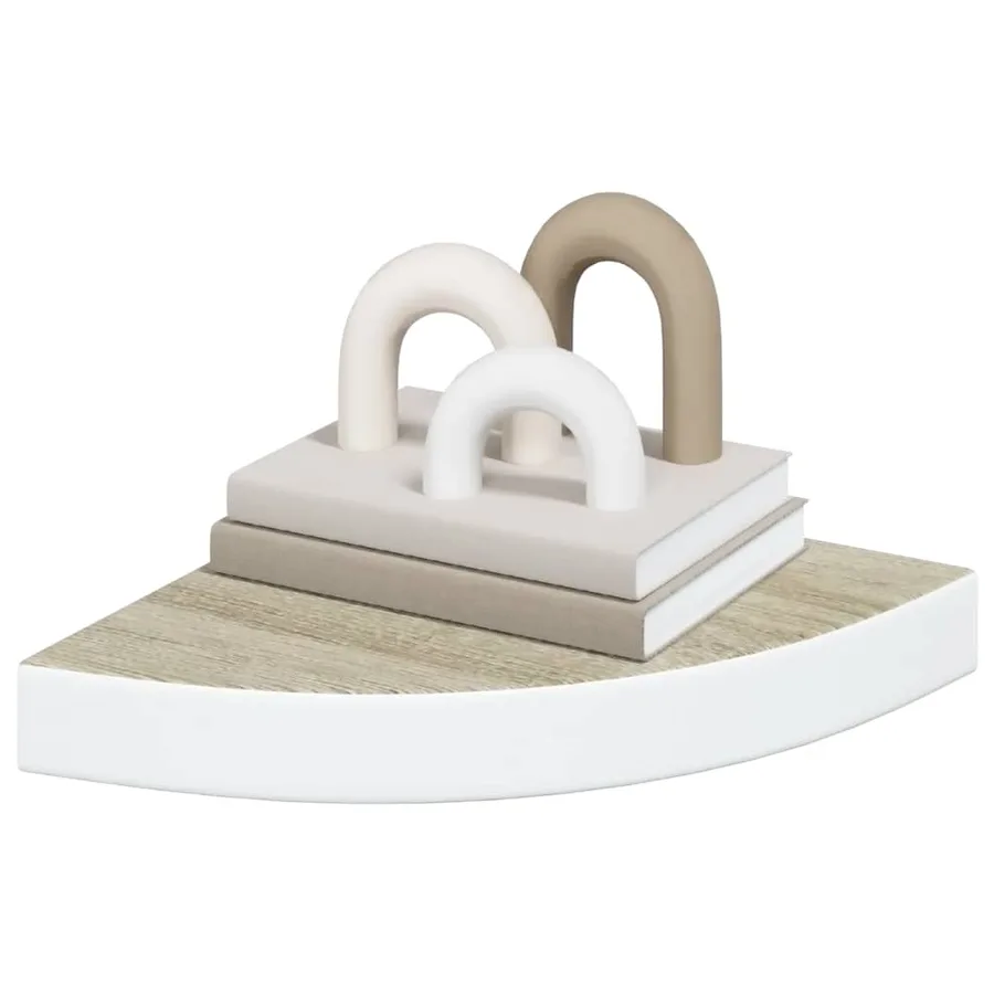 Étagères d'angle murales 2 pcs Chêne et blanc 25x25x3,8 cm MDF - 4