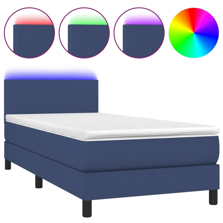 Sommier à lattes de lit avec matelas et LED Bleu 90x190cm Tissu - 2