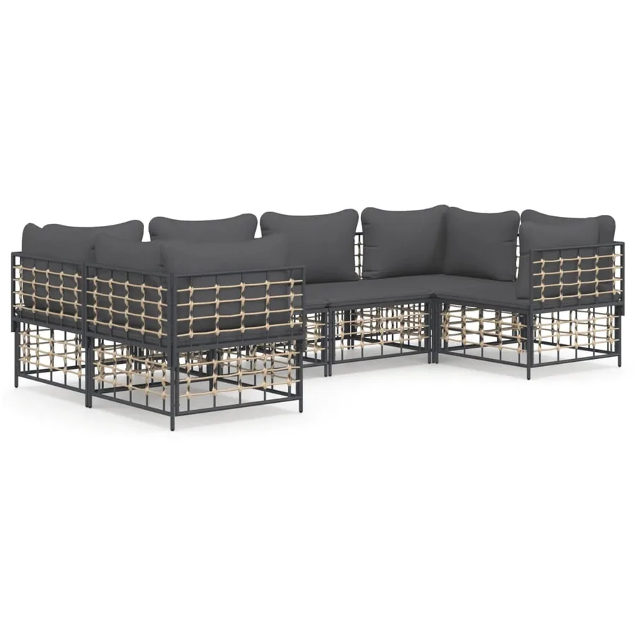 Salon de jardin 6 pcs avec coussins anthracite résine tressée - 2
