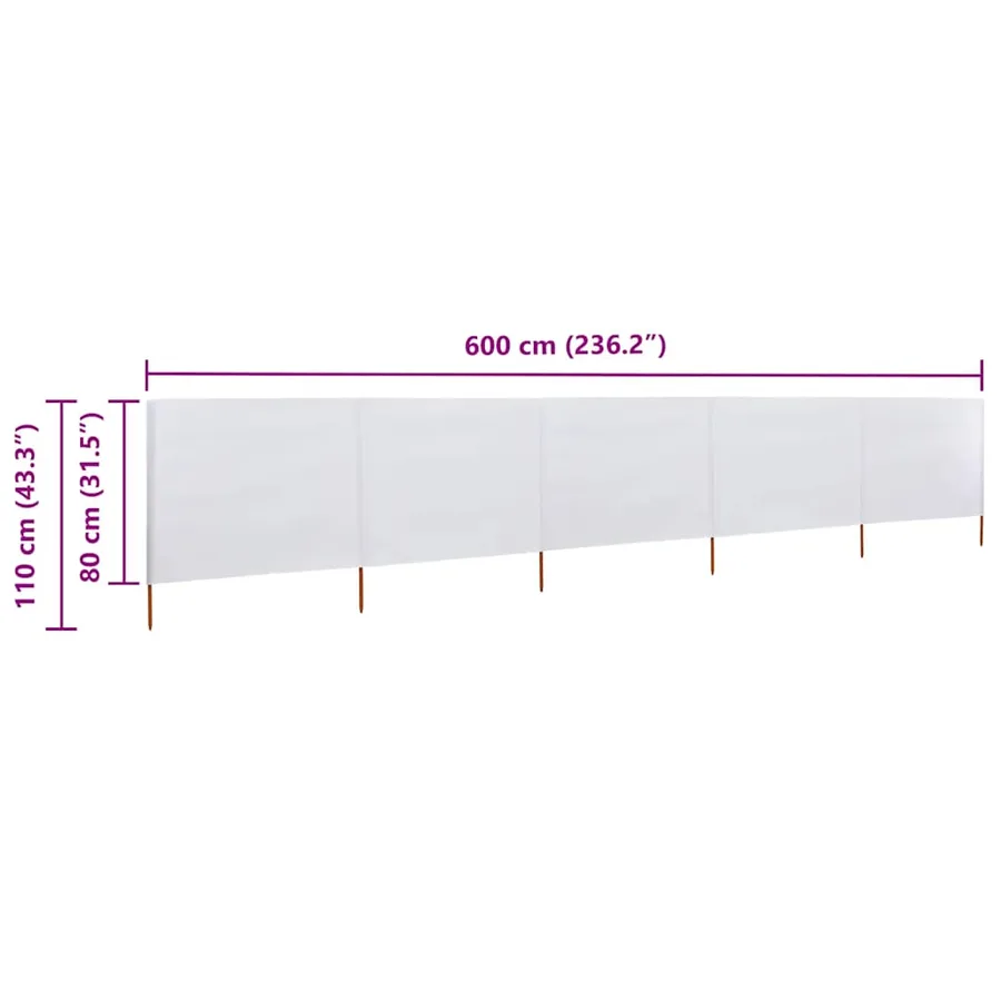 Paravent 5 panneaux Tissu 600 x 80 cm Blanc sable - 6
