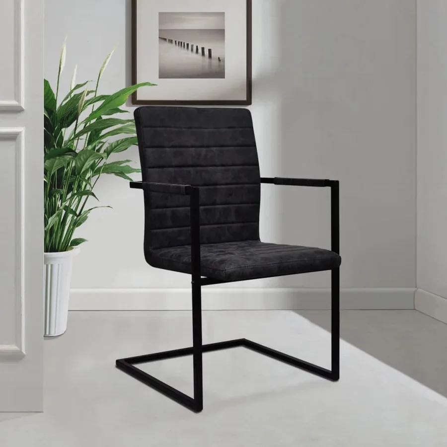 Chaises à manger cantilever lot de 2 noir similicuir - 7