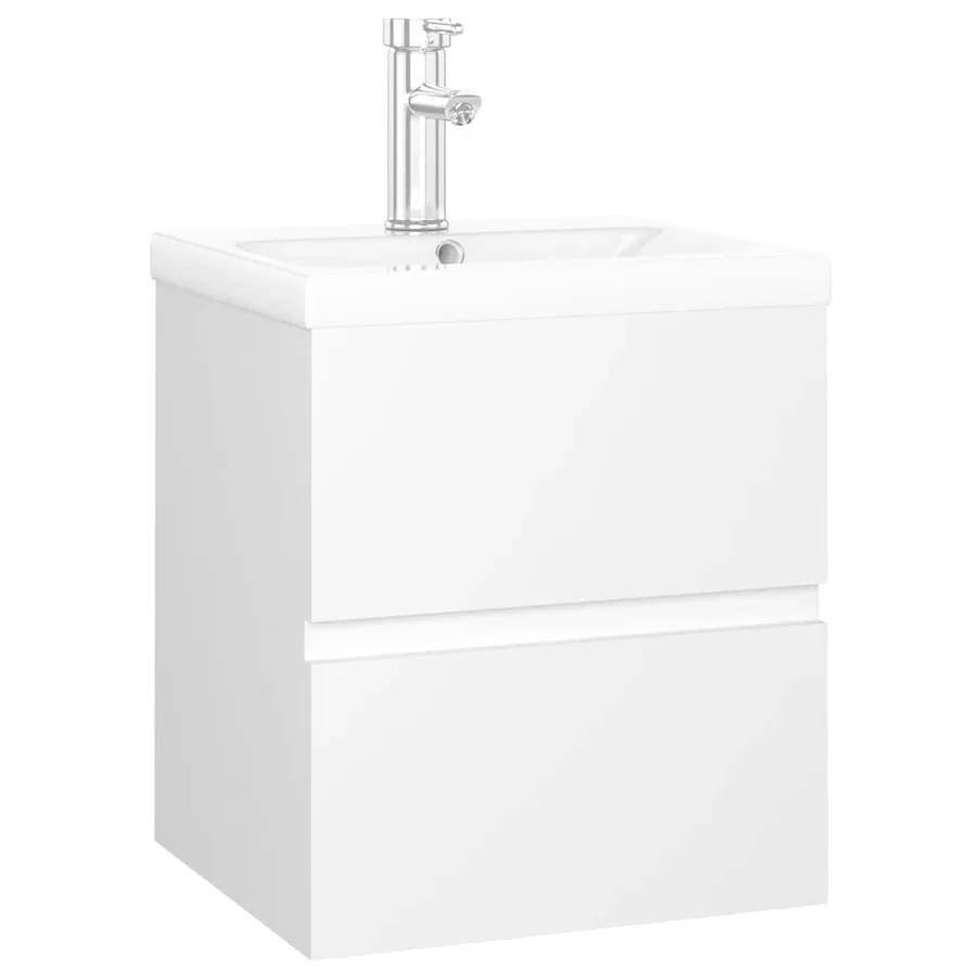 Armoire d'évier avec lavabo intégré blanc bois d'ingénierie - 2