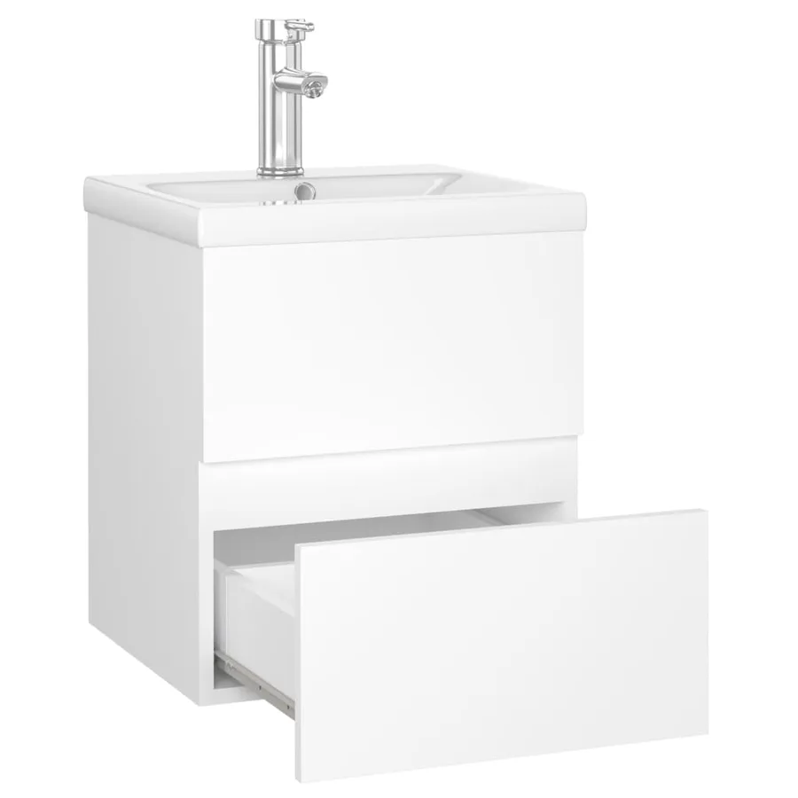 Armoire d'évier avec lavabo intégré blanc bois d'ingénierie - 6
