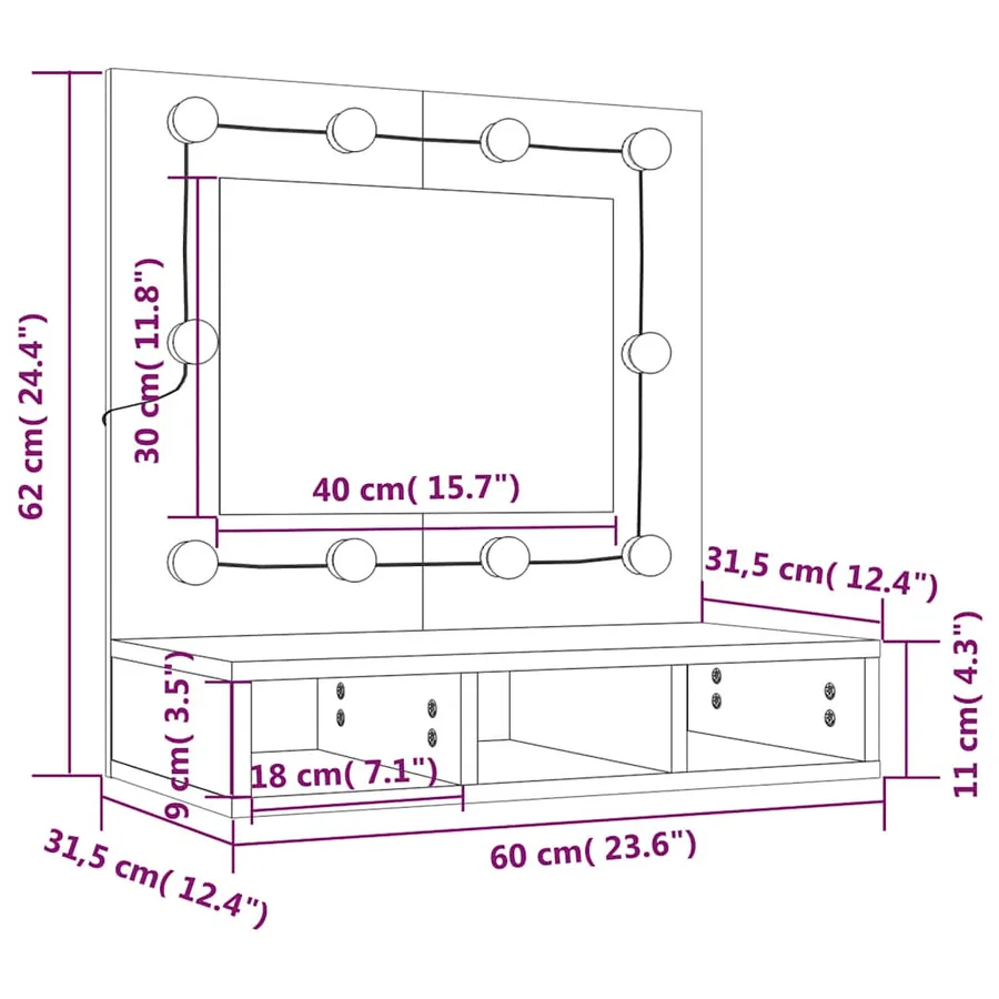 Armoire à miroir avec LED Chêne marron 60x31,5x62 cm - 14