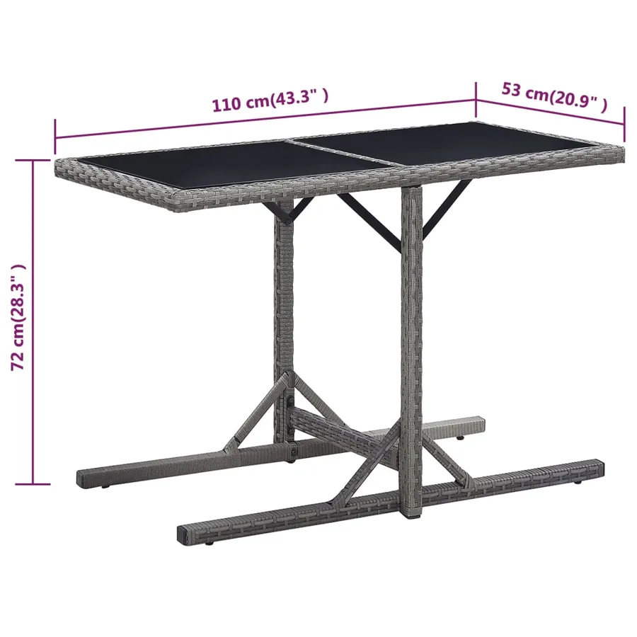 Table de jardin Anthracite 110x53x72 cm Verre et résine tressée - 6