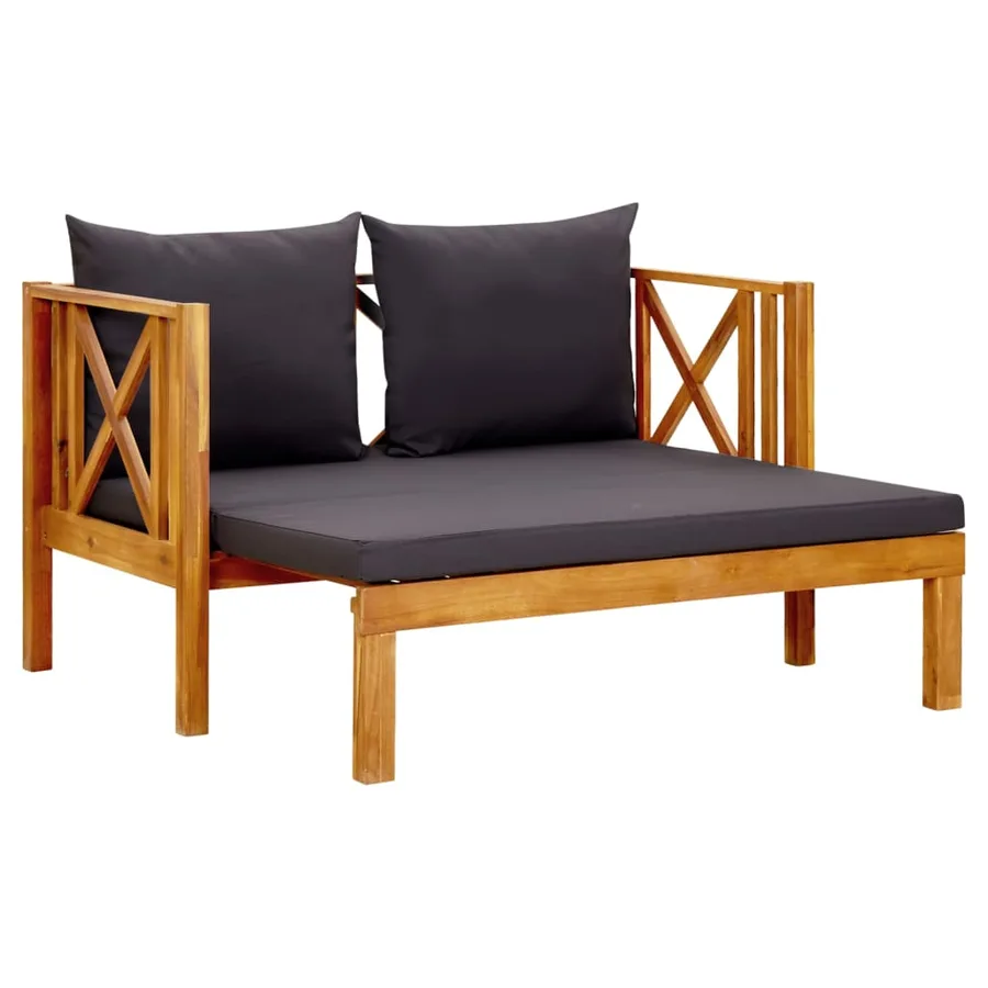 Banc de jardin 2 places et coussins 122 cm Bois d'acacia massif - 3