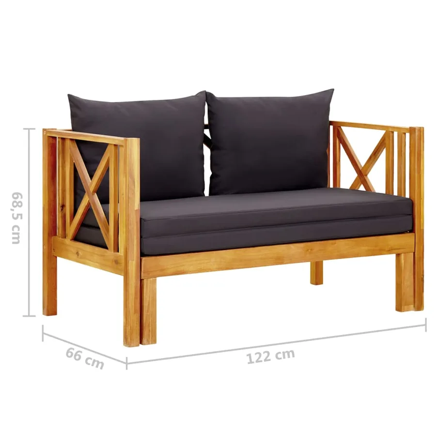 Banc de jardin 2 places et coussins 122 cm Bois d'acacia massif - 8