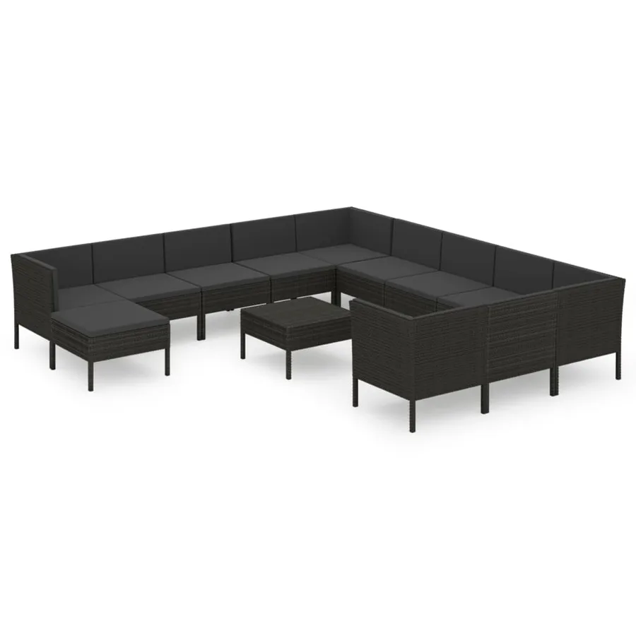 Salon de jardin 13 pcs avec coussins Résine tressée Noir - 2