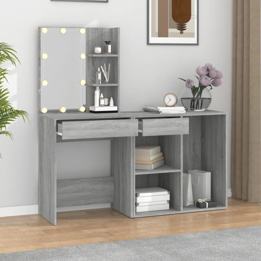 Coiffeuse à LED avec armoire Sonoma gris Bois d'ingénierie - 3