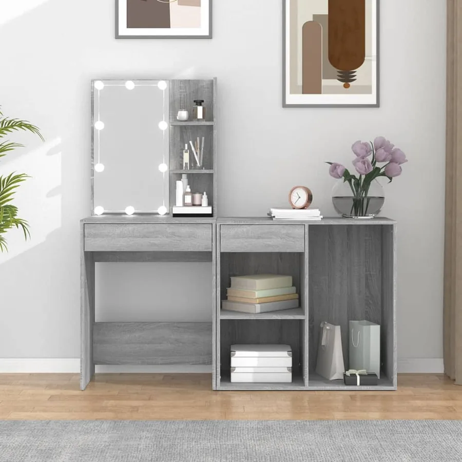 Coiffeuse à LED avec armoire Sonoma gris Bois d'ingénierie - 4