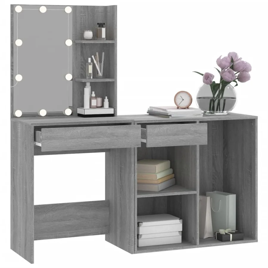 Coiffeuse à LED avec armoire Sonoma gris Bois d'ingénierie - 6