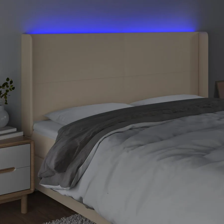 Tête de lit à LED Crème 163x16x118/128 cm Tissu - 4