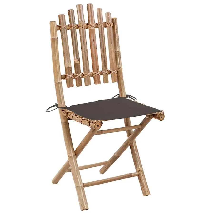 Chaises pliables de jardin lot de 2 avec coussins Bambou - 2