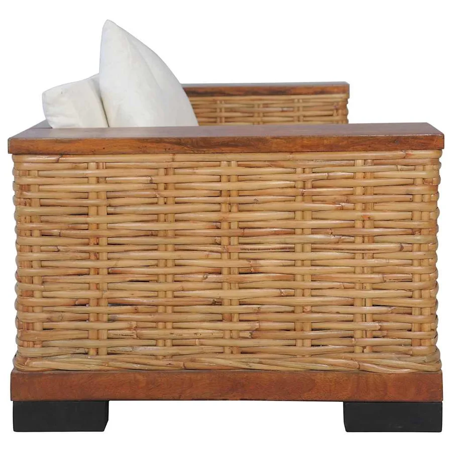Ensemble de canapés 2 pcs avec coussins marron rotin naturel - 9