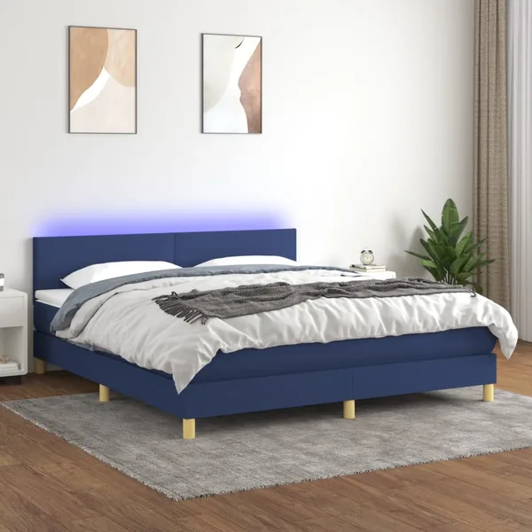 Sommier à lattes de lit avec matelas LED Bleu 160x200 cm Tissu