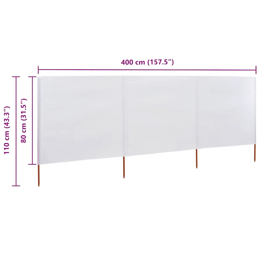 Paravent 3 panneaux Tissu 400 x 80 cm Blanc sable - 6