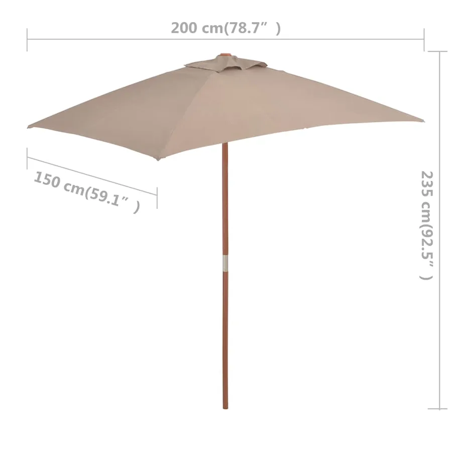 Parasol d'extérieur avec mât en bois 150x200 cm taupe - 11