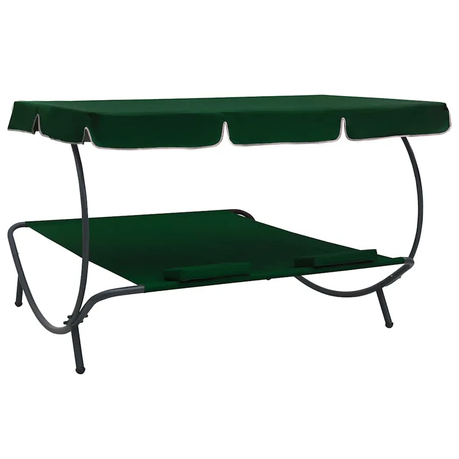 Lit de repos d'extérieur avec auvent et oreillers Vert - 4