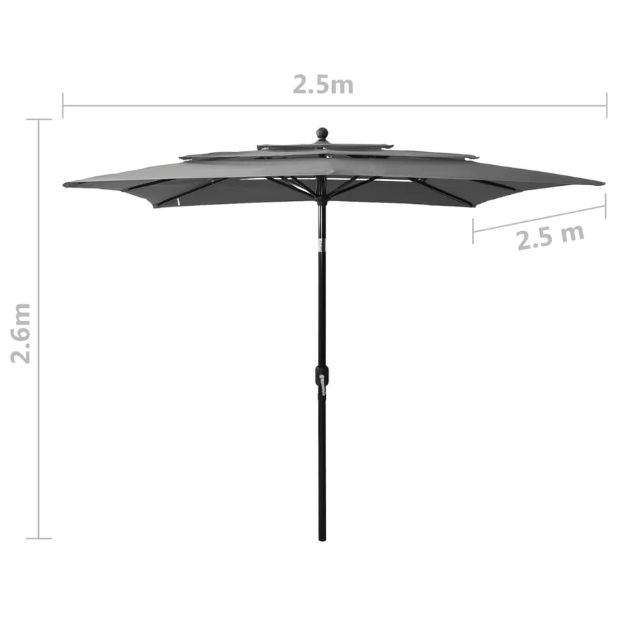 Parasol de jardin à 3 niveaux avec mât en aluminium anthracite - 8