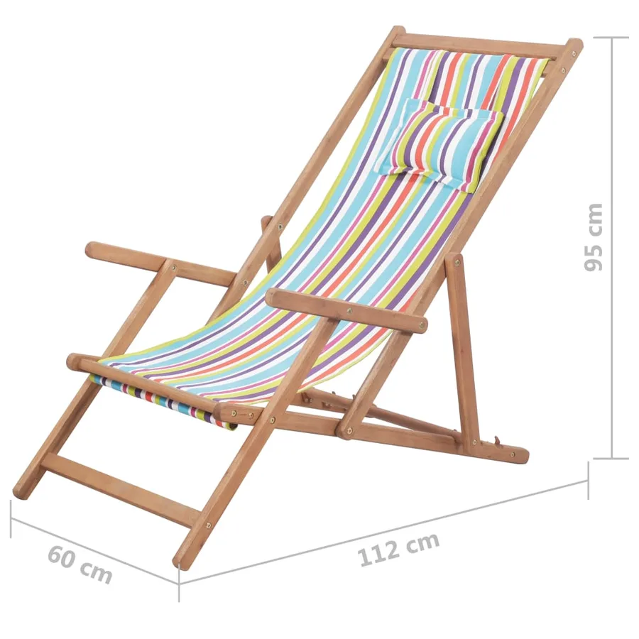 Chaise pliable de plage Tissu et cadre en bois Multicolore - 13