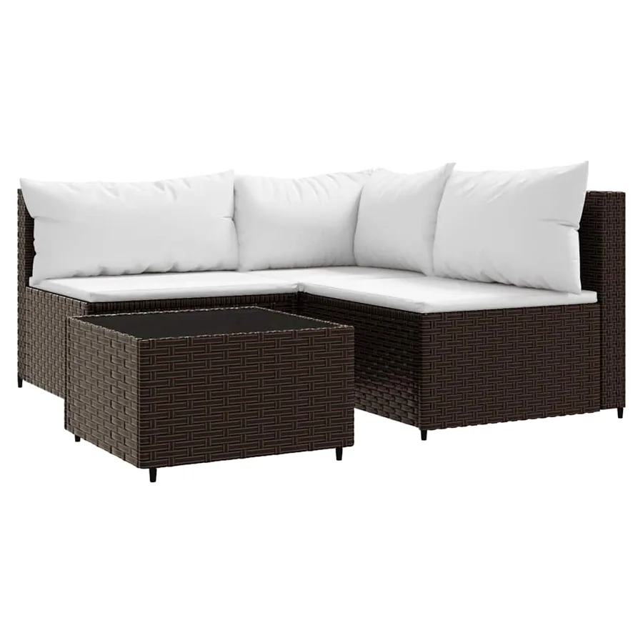 Salon de jardin 4 pcs avec coussins Marron Résine tressée - 2