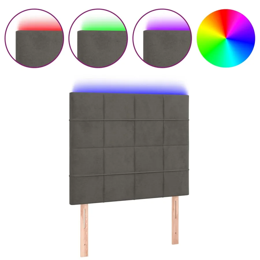 Tête de lit à LED Gris foncé 100x5x118/128 cm Velours - 2