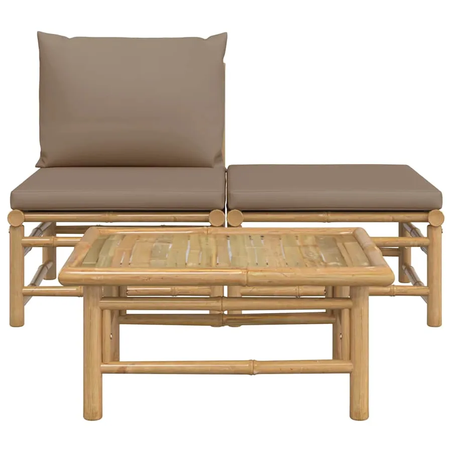 Salon de jardin 3 pcs avec coussins taupe bambou - 3