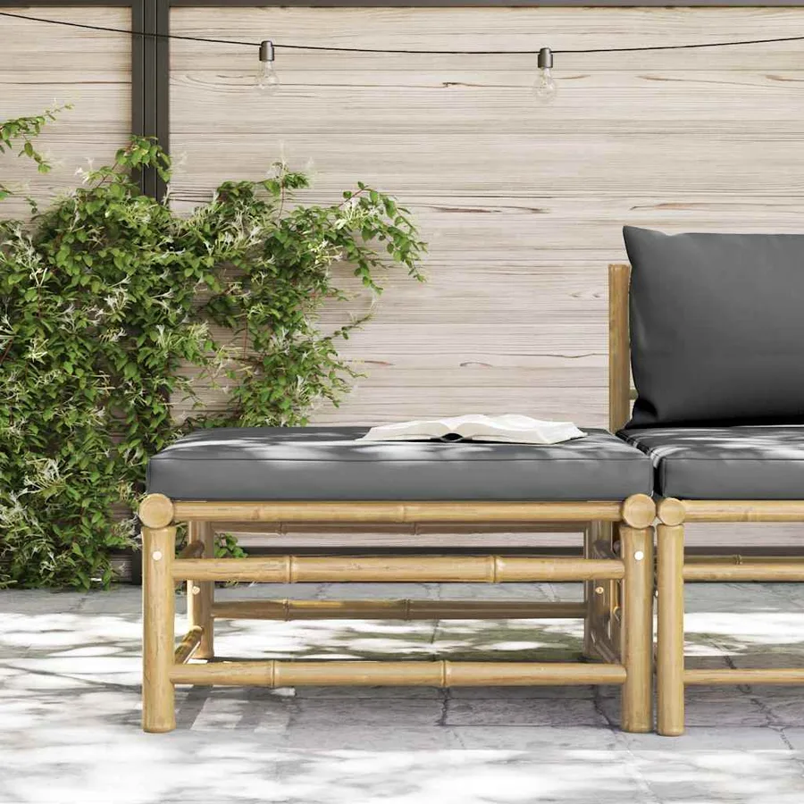 Repose-pied de jardin avec coussin gris foncé Bambou - 3