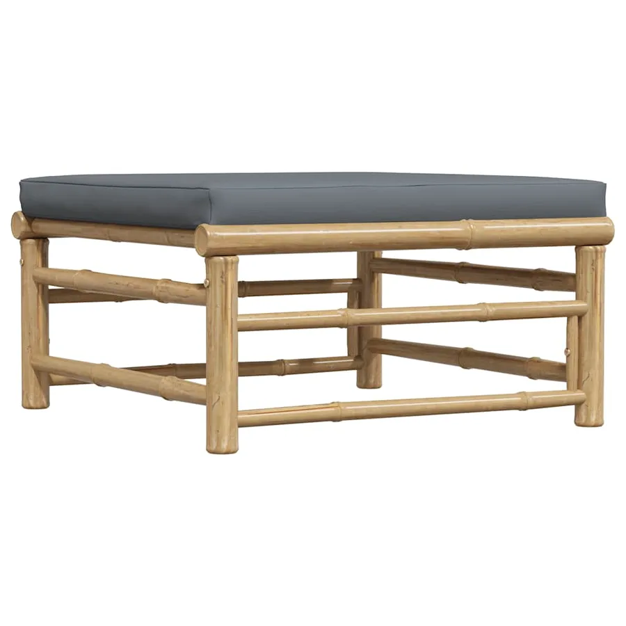 Repose-pied de jardin avec coussin gris foncé Bambou - 6