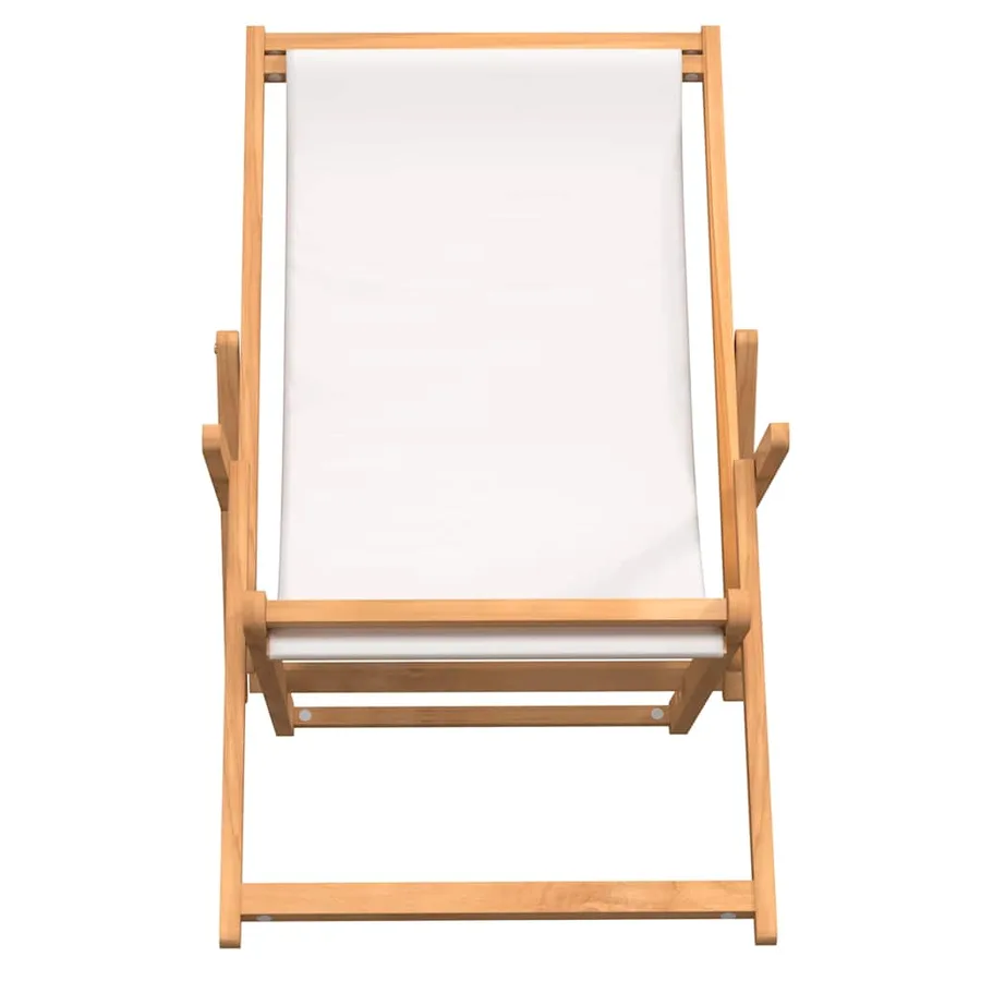 Chaise de plage pliable Bois de teck solide Crème - 3